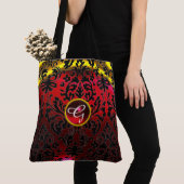 ART NOUVEAU RED BLACK GOLD DAMASK MONOGRAM TOTE BAG (Dichtbij)