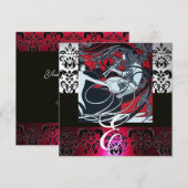 ART NOUVEAU RED BLACK GRAY SILVER DAMASK MONOGRAM KAART (Voorkant / Achterkant)