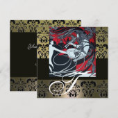 ART NOUVEAU RED BLACK GRAY WHITE DAMASK MONOGRAM KAART (Voorkant / Achterkant)