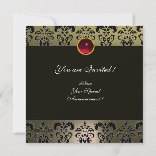 ART NOUVEAU RED BLACK GRAY WHITE DAMASK MONOGRAM KAART (Achterkant)