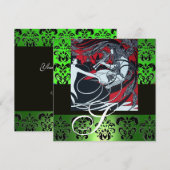 ART NOUVEAU RED BLACK GREEN WHITE DAMASK MONOGRAM KAART (Voorkant / Achterkant)