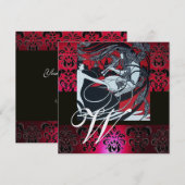 ART NOUVEAU RED BLACK ICE DAMASK MONOGRAM, Ruby Kaart (Voorkant / Achterkant)