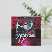 ART NOUVEAU RED BLACK ICE DAMASK MONOGRAM, Ruby Kaart (Staand voorkant)