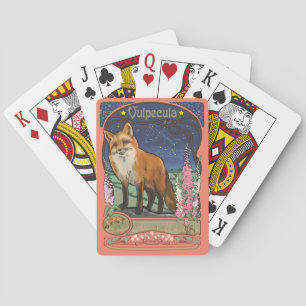 Art Nouveau Red Fox en Flowers Pokerkaarten
