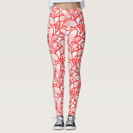 Art Nouveau Red Hearts Foliage Leggings