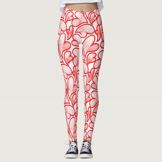 Art Nouveau Red Hearts Foliage Leggings (Voorkant)