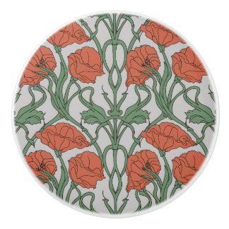 Art Nouveau Red Poppy Floral Print Keramische Knop