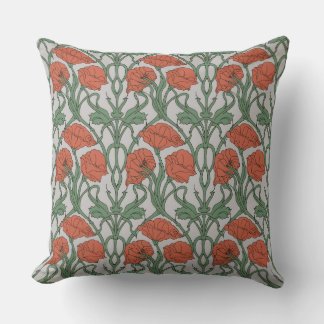 Art Nouveau Red Poppy Floral Print Kussen