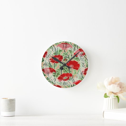   Art Nouveau Red Poppy Ronde Klok (Huis)