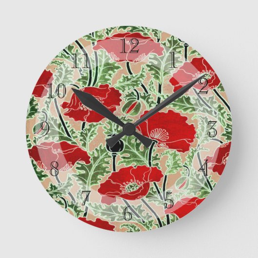   Art Nouveau Red Poppy Ronde Klok (Voorkant)