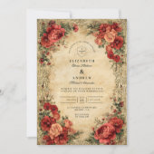 Art Nouveau Red Rose bruiloft Kaart (Voorkant)