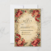 Art Nouveau Red Rose bruiloft RSVP Kaartje (Voorkant)