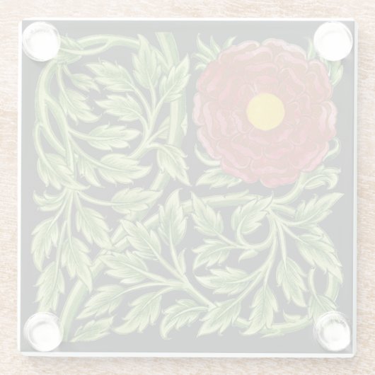 Art Nouveau Red Rose De Morgan Glazen Onderzetter (Achterkant)