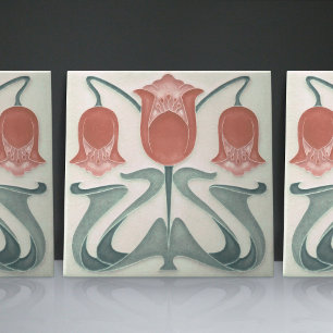 Art Nouveau Red Tulips Home Wall Decor Tegeltje