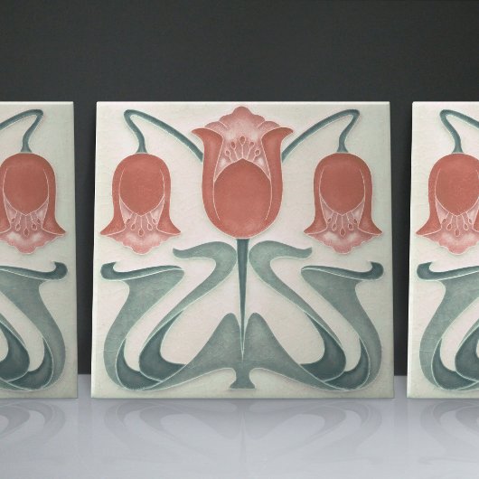 Art Nouveau Red Tulips Home Wall Decor Tegeltje
