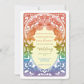 Art Nouveau regenboog waterverf trouwuitnodiging Kaart