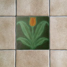 Art Nouveau Reproduction Oranje Tulip on Green Tegeltje