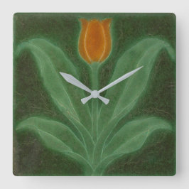 Art Nouveau Reproduction Oranje Tulip on Green Vierkante Klok