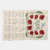 Art Nouveau Retro Bloemen Rood Poppy 2026 Kalender Theedoek (Horizontaal)
