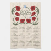 Art Nouveau Retro Bloemen Rood Poppy 2026 Kalender Theedoek (Verticaal)