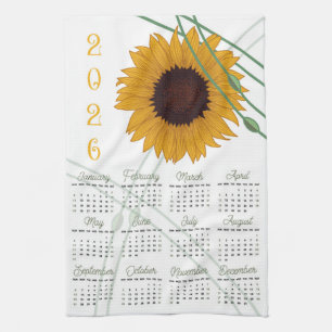 Art Nouveau Retro Bloemenbloem 2026 Kalender Theedoek