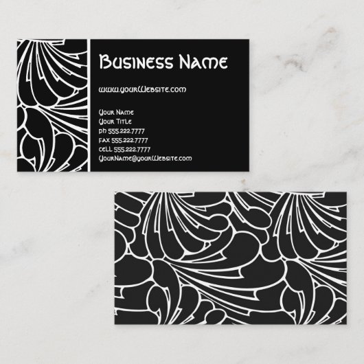 Art Nouveau Retro Chic Black White Floral Pattern Visitekaartje (Voorkant / Achterkant)