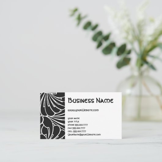 Art Nouveau Retro Chic Black White Floral Pattern Visitekaartje (Staand voorkant)