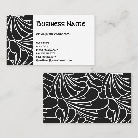 Art Nouveau Retro Chic Black White Floral Pattern Visitekaartje (Voorkant / Achterkant)