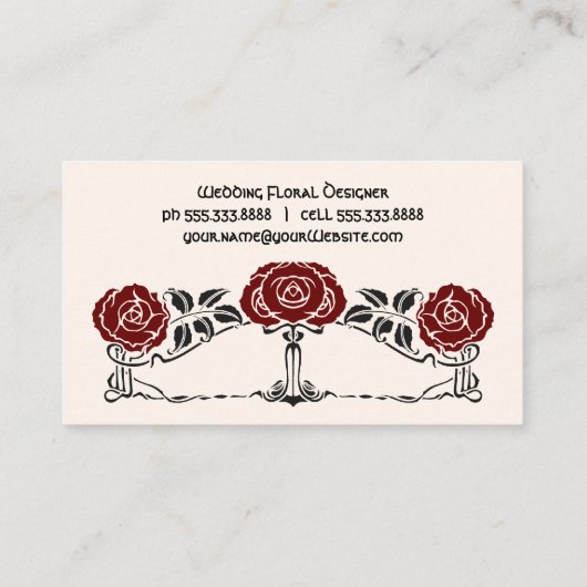  Art Nouveau Retro Chic Roos Flowers Floral Visitekaartje (Achterkant)