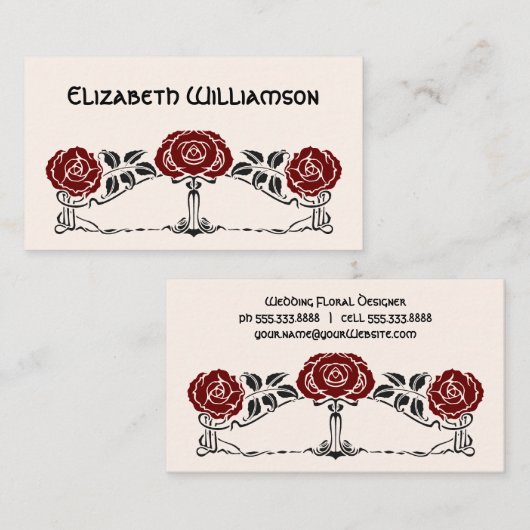 Art Nouveau Retro Chic Roos Flowers Floral Visitekaartje (Voorkant / Achterkant)