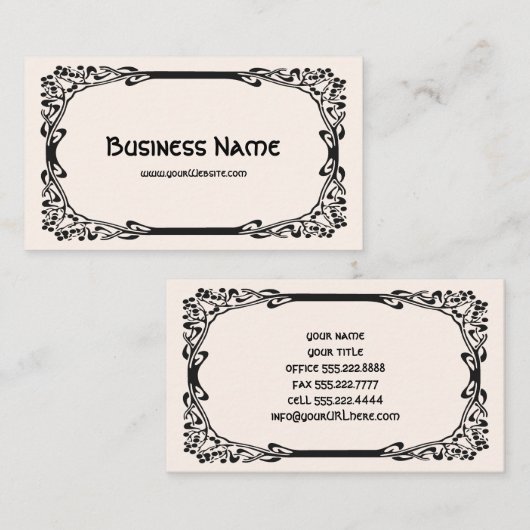 Art Nouveau Retro Elegant Black Decorative Border Visitekaartje (Voorkant / Achterkant)