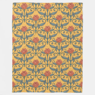 Art Nouveau retro vintage bloemengestel geel turqu Fleece Deken