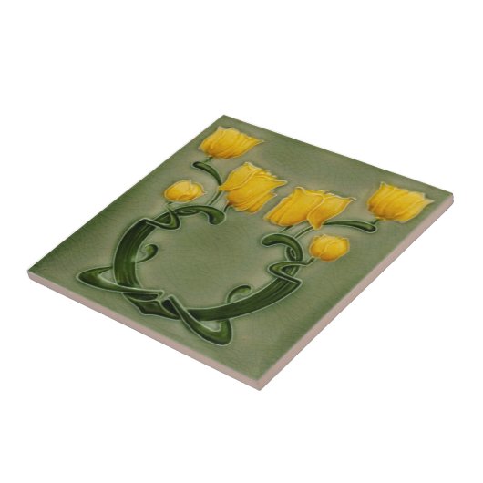 Art Nouveau Richards Yellow Tulips op Green Repro Tegeltje (Zijkant)