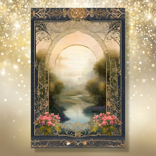 Art Nouveau Rococo Castle Navy n Gold Ephemera 5A Tissuepapier