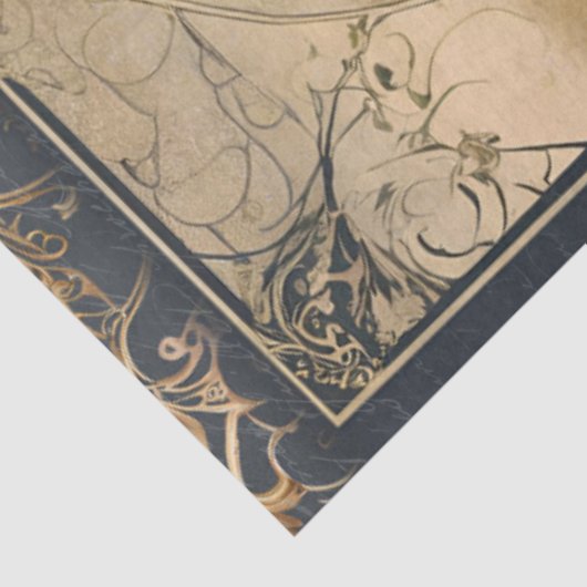 Art Nouveau Rococo Castle Navy n Gold Ephemera 5A Tissuepapier (Detail)