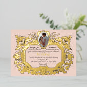 Art Nouveau Rococo Elegante Foto Roze Bruiloft Folie Uitnodiging (Staand Voorkant)