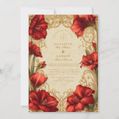 Art Nouveau Rode Amaryllis Bruiloft Kaart (Voorkant)