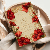 Art Nouveau Rode Amaryllis bruiloft Save The Date