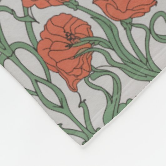 Art Nouveau Rode Klaproos Bloemendeken Fleece Deken (Hoek)