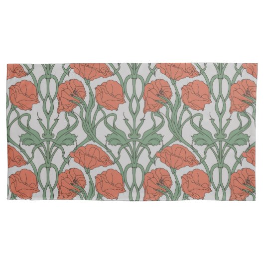 Art Nouveau Rode Klaproos Bloemendruk Kussensloop (Voorkant-Links)