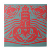 Art Nouveau rode kreeft leeuwengezicht Tegeltje (Voorkant)