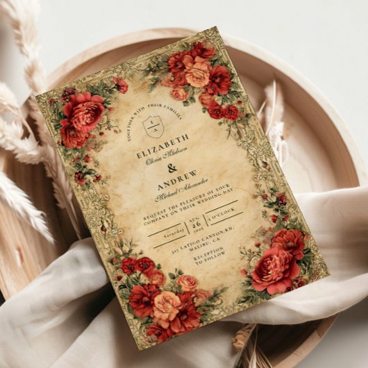 Art Nouveau Rode Roos Bruiloft Kaart