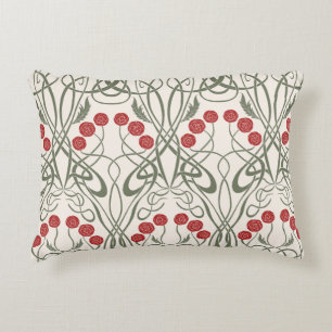 Art Nouveau Rode Rozen en Sinuzeuze Stelen Accent Kussen