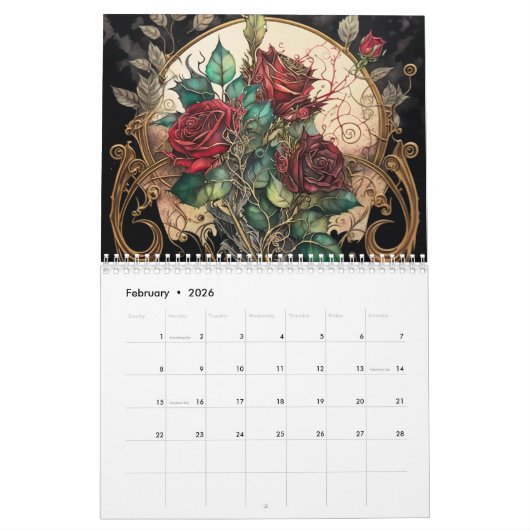  Art Nouveau rode rozen Kalender (Feb 2026)