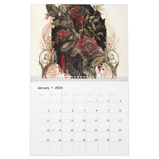  Art Nouveau rode rozen Kalender (Jan 2026)