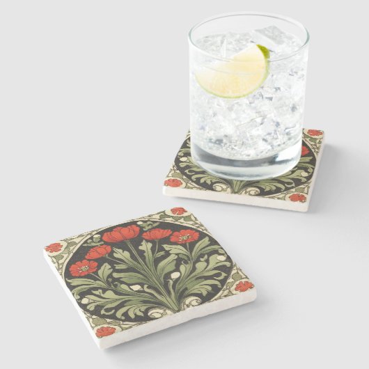 Art nouveau rode tulp stenen onderzetter (Zijkant)