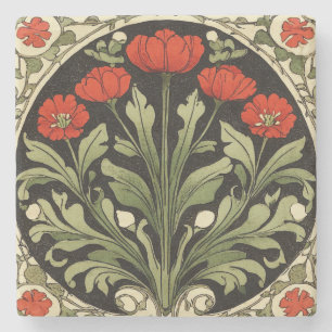 Art nouveau rode tulp stenen onderzetter