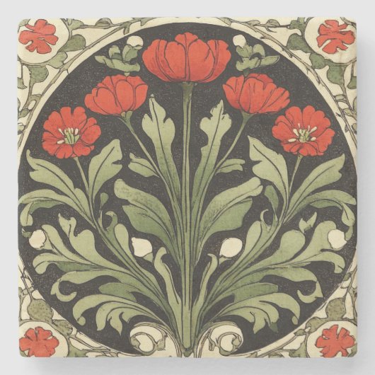 Art nouveau rode tulp stenen onderzetter (Voorkant)