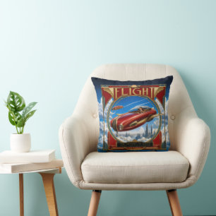 Art Nouveau Rode Vliegende Auto Kussen
