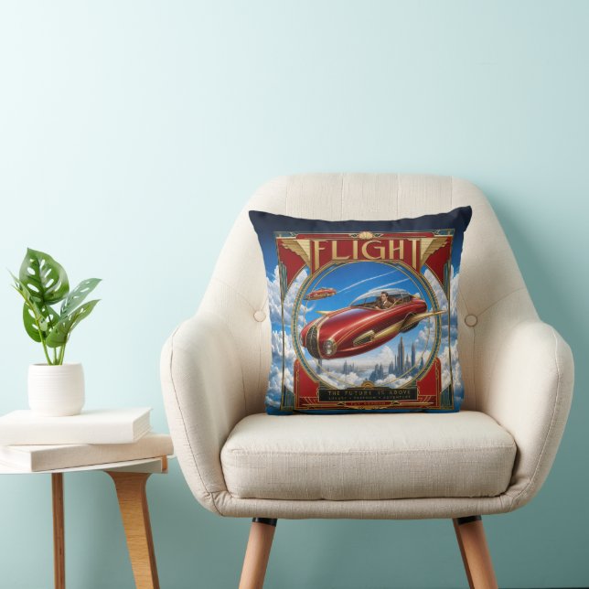 Art Nouveau Rode Vliegende Auto Kussen (Stoel)